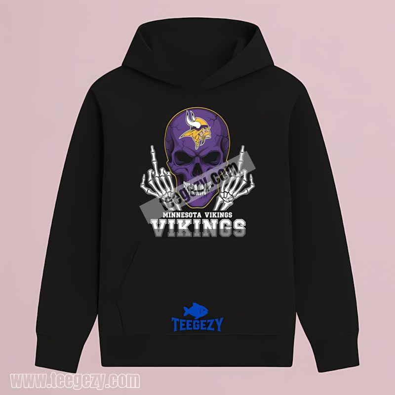 Middle Finger Skull Theme Minnesota Vikings Printed Hoodie Middle Finger Skull Theme Minnesota Vikings Printed Hoodie