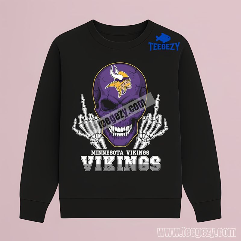 Middle Finger Skull Theme Minnesota Vikings Printed Long Sleeve Middle Finger Skull Theme Minnesota Vikings Printed Long Sleeve