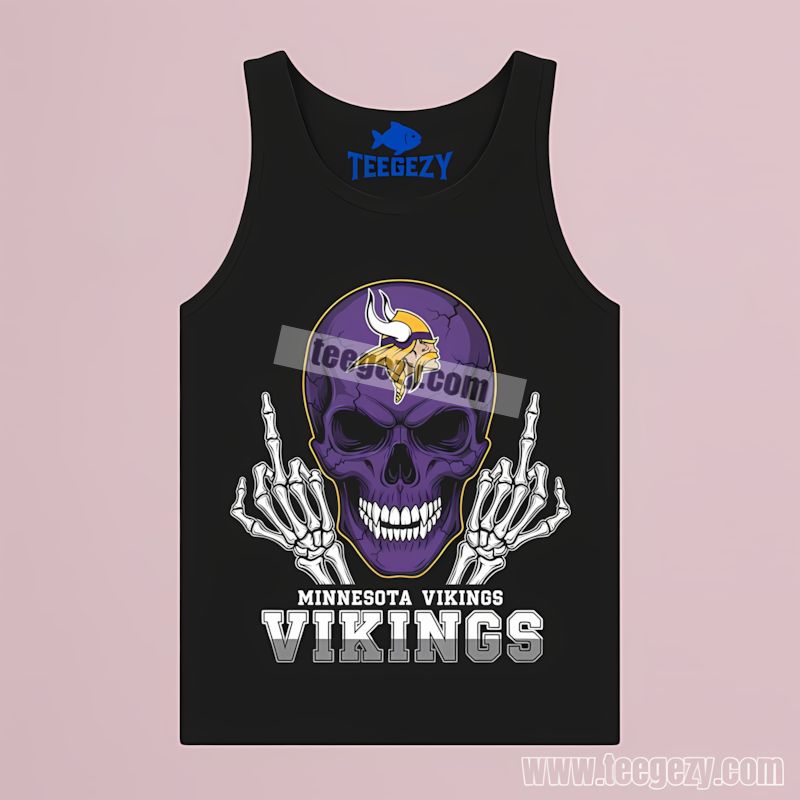 Middle Finger Skull Theme Minnesota Vikings Printed Tanktop Middle Finger Skull Theme Minnesota Vikings Printed Tanktop