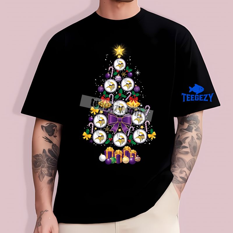 Minnesota Vikings Christmas Tree Logo Print T-Shirt Minnesota Vikings Christmas Tree Logo Print T-Shirt