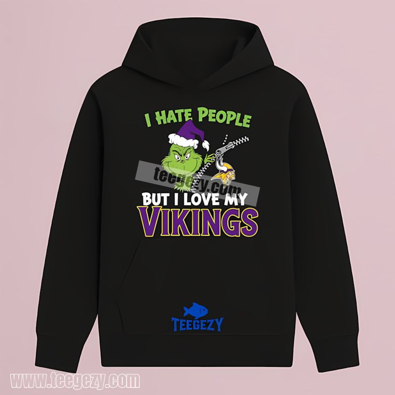 Minnesota Vikings Grinch I Hate People But Love My Team Hoodie Minnesota Vikings Grinch I Hate People But Love My Team Hoodie