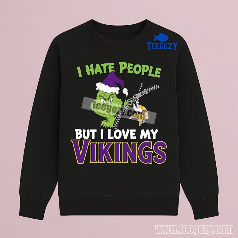Minnesota Vikings Grinch I Hate People But Love My Team Long Sleeve Minnesota Vikings Grinch I Hate People But Love My Team Long Sleeve