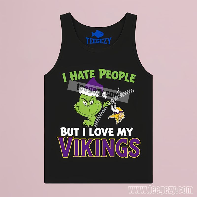 Minnesota Vikings Grinch I Hate People But Love My Team Tanktop Minnesota Vikings Grinch I Hate People But Love My Team Tanktop