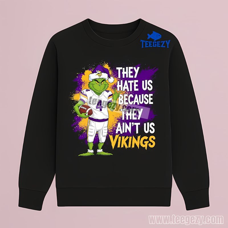 Minnesota Vikings Grinch They Hate Us Statement Design Long Sleeve Minnesota Vikings Grinch They Hate Us Statement Design Long Sleeve