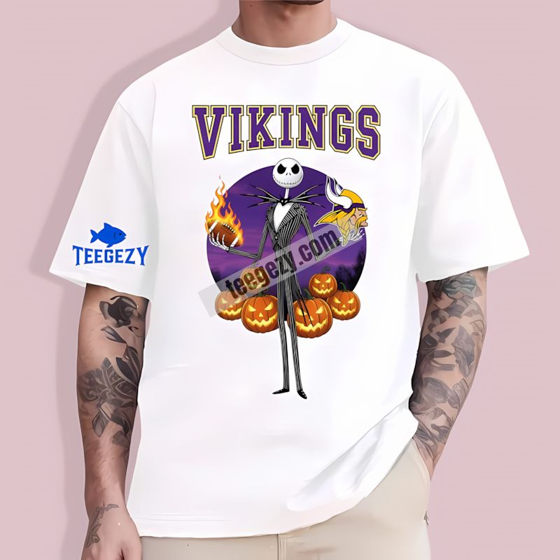 Minnesota Vikings Halloween Sports T-Shirt With Jack Skellington Minnesota Vikings Halloween Sports T-Shirt With Jack Skellington
