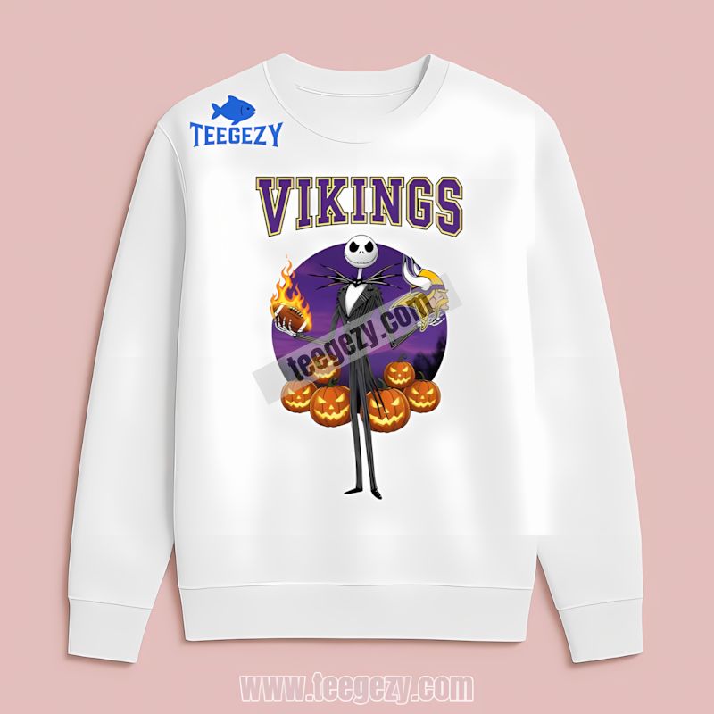 Minnesota Vikings Halloween Sports Long Sleeve With Jack Skellington Minnesota Vikings Halloween Sports Long Sleeve With Jack Skellington