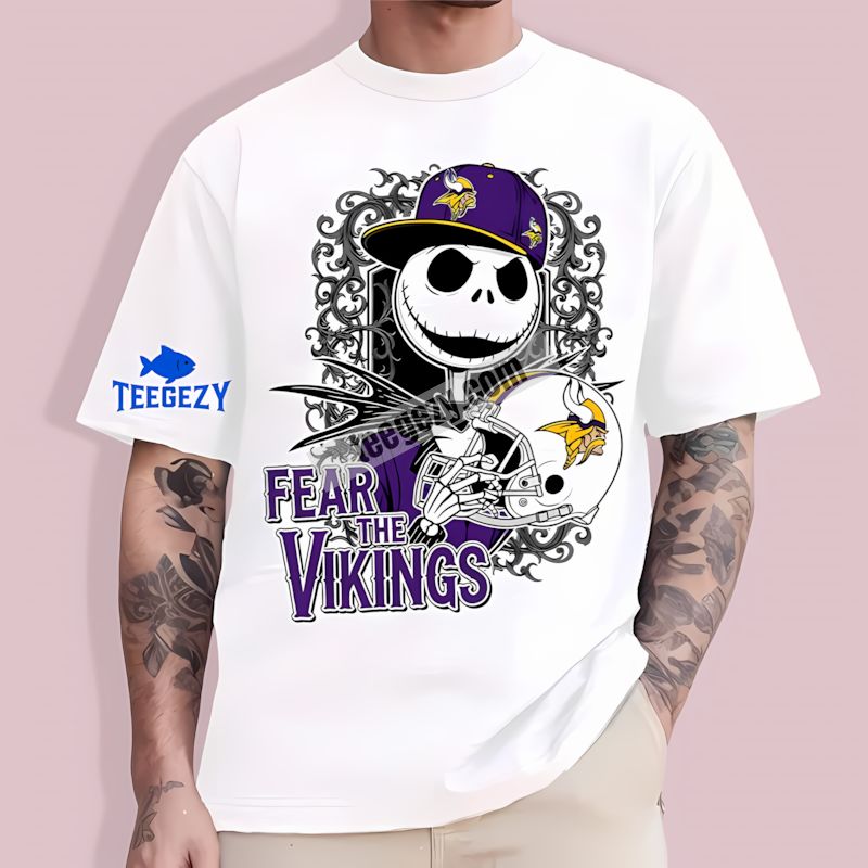 Minnesota Vikings Jack Skellington Fear Custom Halloween T-Shirt Minnesota Vikings Jack Skellington Fear Custom Halloween T-Shirt