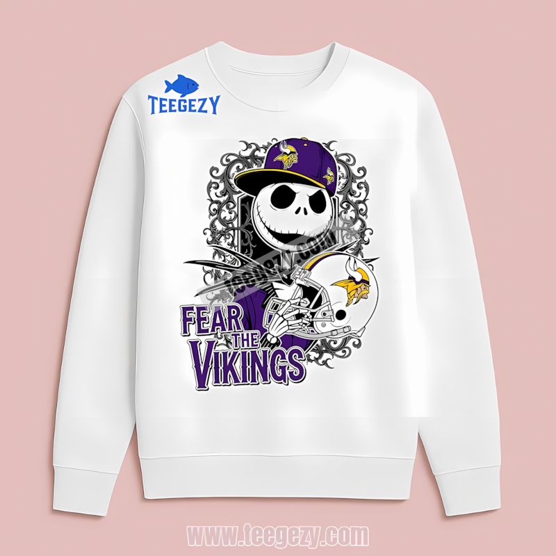 Minnesota Vikings Jack Skellington Fear Custom Halloween Long Sleeve Minnesota Vikings Jack Skellington Fear Custom Halloween Long Sleeve