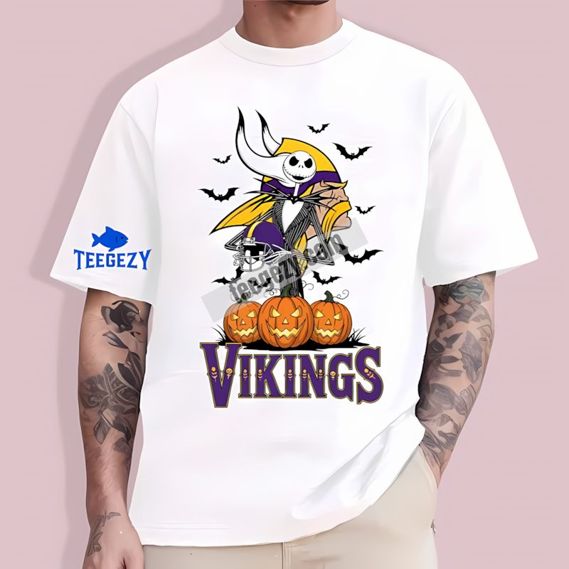 Minnesota Vikings Jack Skellington Halloween Pumpkin T-Shirt Minnesota Vikings Jack Skellington Halloween Pumpkin T-Shirt