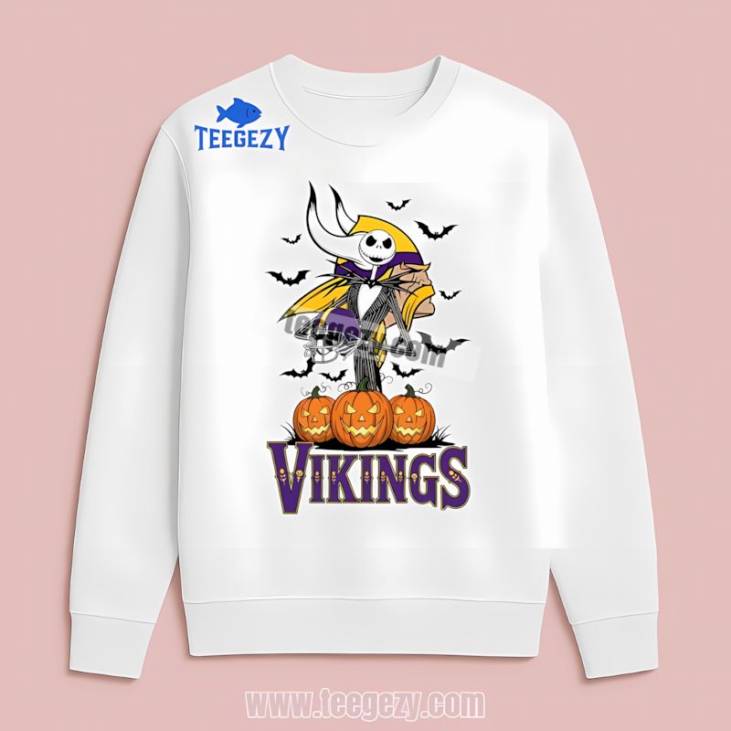 Minnesota Vikings Jack Skellington Halloween Pumpkin Long Sleeve Minnesota Vikings Jack Skellington Halloween Pumpkin Long Sleeve