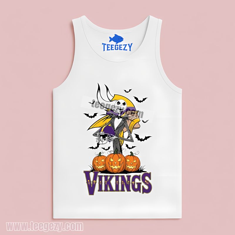 Minnesota Vikings Jack Skellington Halloween Pumpkin Tanktop Minnesota Vikings Jack Skellington Halloween Pumpkin Tanktop