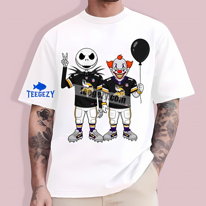 Minnesota Vikings Jack Skellington Pennywise Spooky T-Shirt Minnesota Vikings Jack Skellington Pennywise Spooky T-Shirt