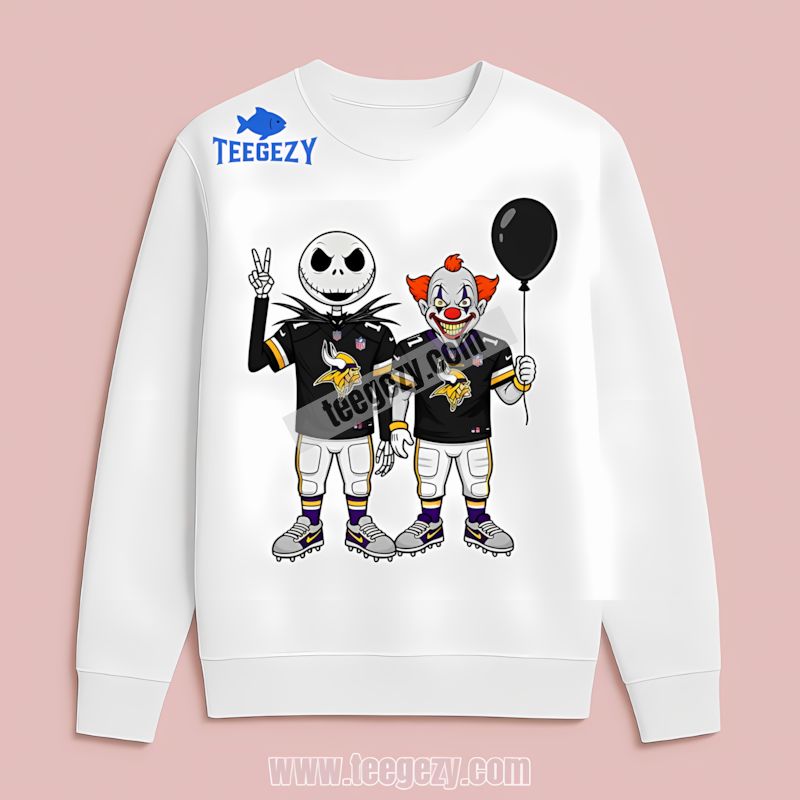 Minnesota Vikings Jack Skellington Pennywise Spooky Long Sleeve Minnesota Vikings Jack Skellington Pennywise Spooky Long Sleeve
