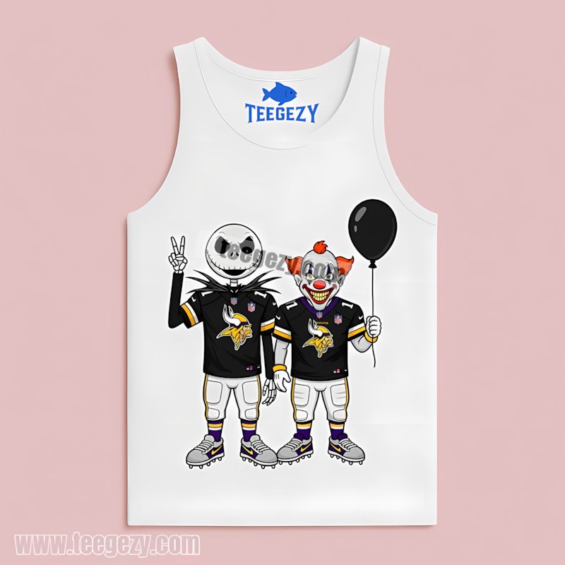 Minnesota Vikings Jack Skellington Pennywise Spooky Tanktop Minnesota Vikings Jack Skellington Pennywise Spooky Tanktop