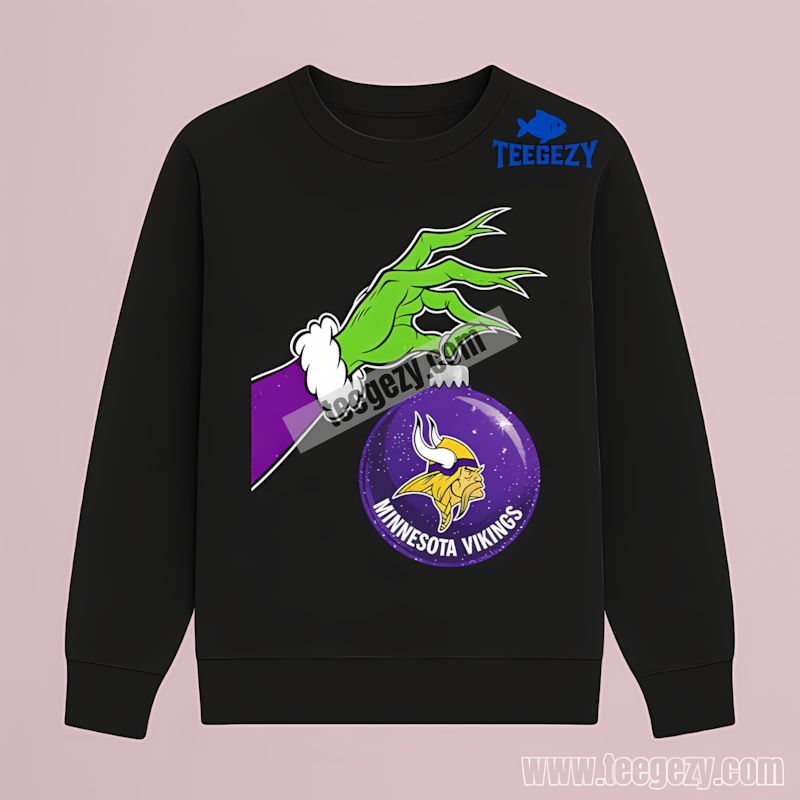Minnesota Vikings Ornament Held By Grinch Classic Xmas Long Sleeve Minnesota Vikings Ornament Held By Grinch Classic Xmas Long Sleeve