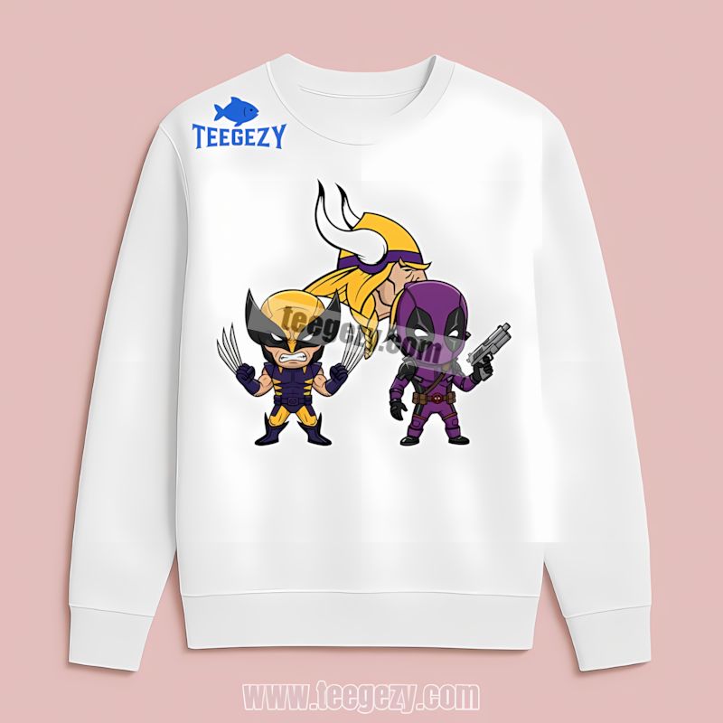 Minnesota Vikings Wolverine Deadpool Superhero Long Sleeve Minnesota Vikings Wolverine Deadpool Superhero Long Sleeve