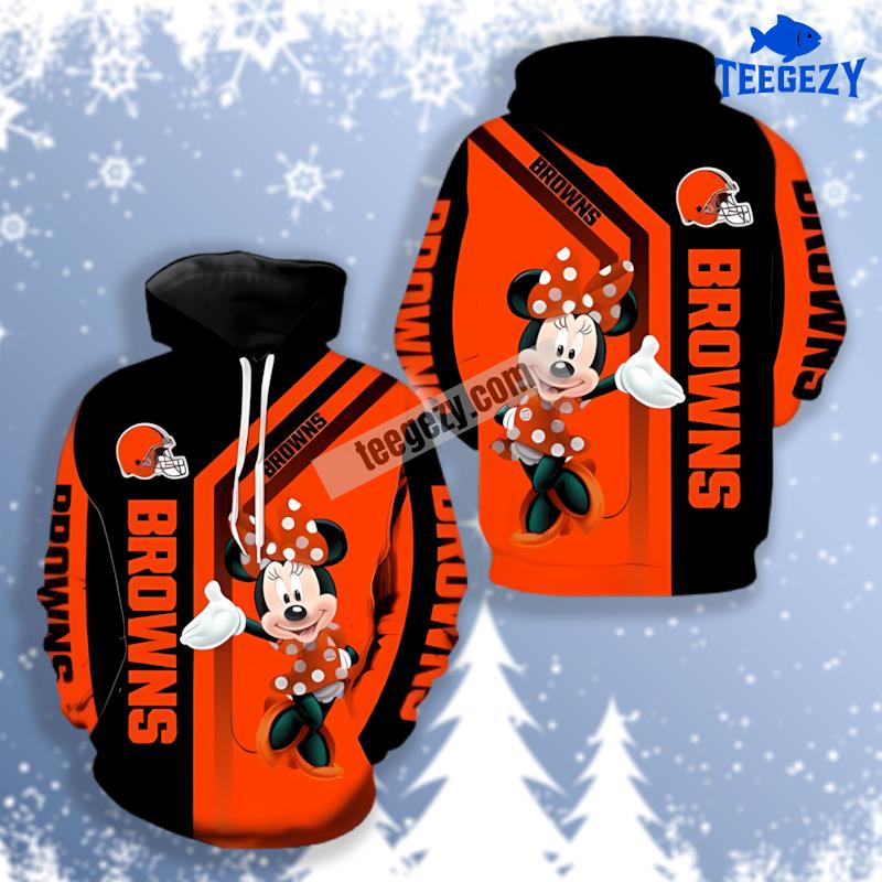 Minnie Mouse Cleveland Browns Black Orange 3D Hoodie Zipper Minnie Mouse Cleveland Browns Black Orange 3D Hoodie Zipper