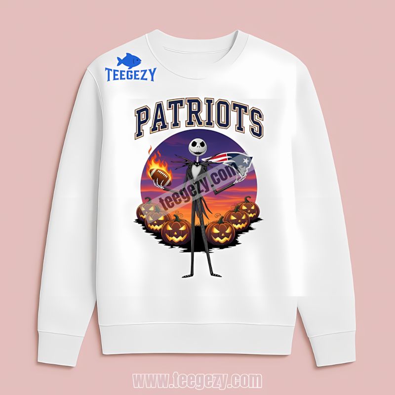 New England Patriots Crewneck Jack Skellington Fan Long Sleeve New England Patriots Crewneck Jack Skellington Fan Long Sleeve
