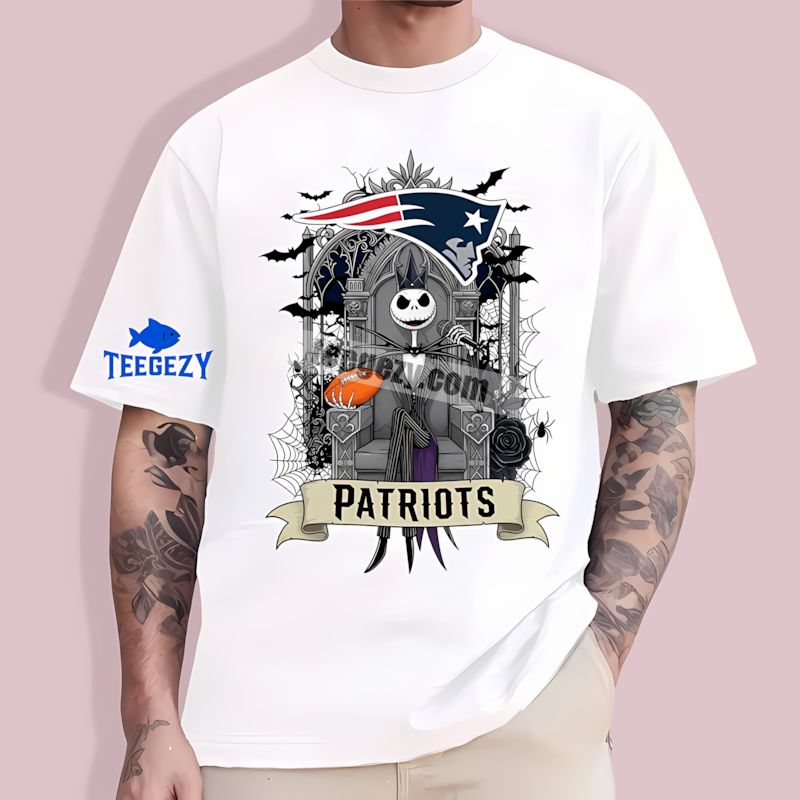 New England Patriots Jack Skellington On Throne Design T-Shirt New England Patriots Jack Skellington On Throne Design T-Shirt
