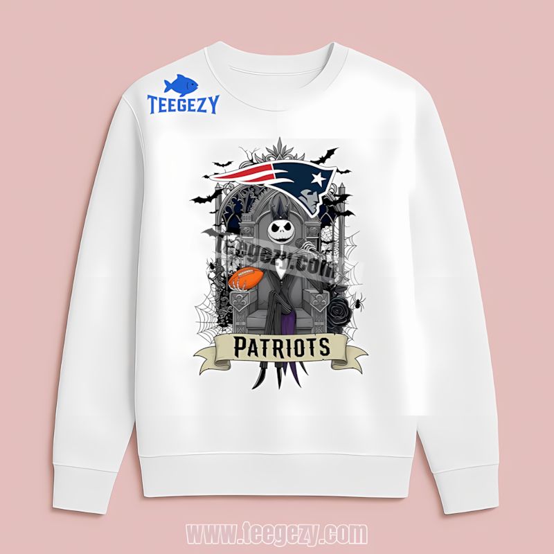 New England Patriots Jack Skellington On Throne Design Long Sleeve New England Patriots Jack Skellington On Throne Design Long Sleeve