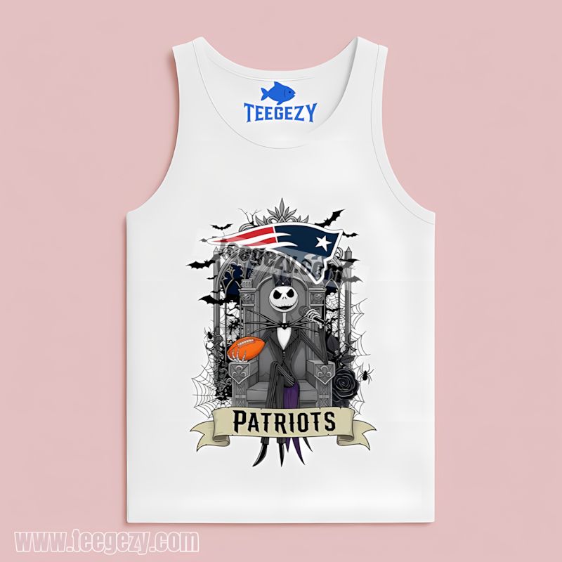 New England Patriots Jack Skellington On Throne Design Tanktop New England Patriots Jack Skellington On Throne Design Tanktop