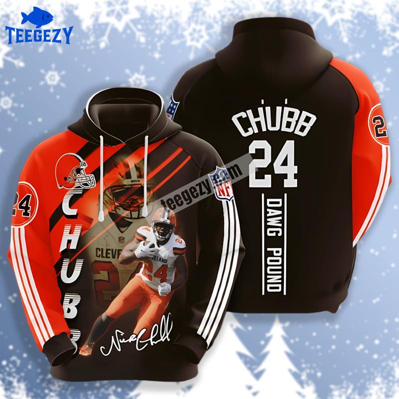Nick Chubb Cleveland Browns Black Orange 3D Puff Print Hoodie Nick Chubb Cleveland Browns Black Orange 3D Puff Print Hoodie