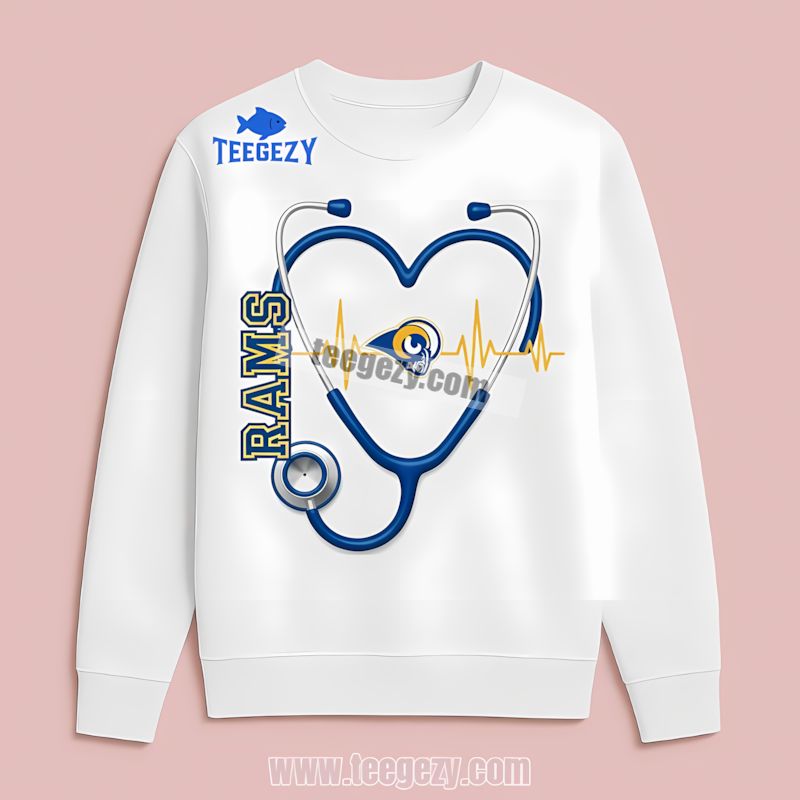 Nurse Heartbeat Graphic Los Angeles Rams Trendy Long Sleeve Nurse Heartbeat Graphic Los Angeles Rams Trendy Long Sleeve