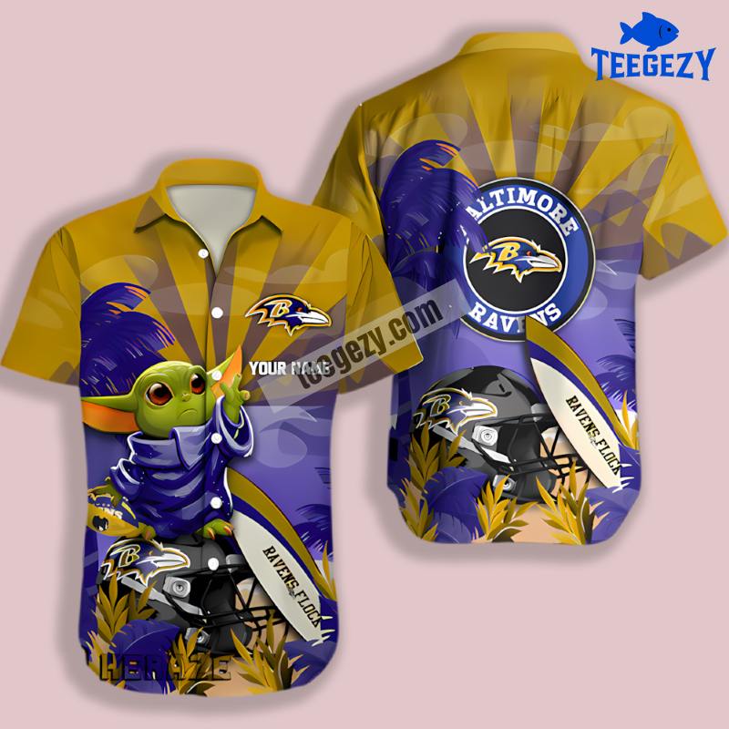 Personalized Ravens Baby Yoda Surf Purple Vintage Hawaiian Shirt Personalized Ravens Baby Yoda Surf Purple Vintage Hawaiian Shirt