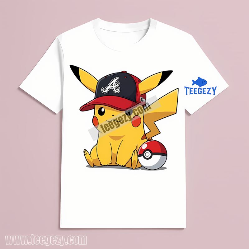Pikachu Wearing Atlanta Braves Hat Baseball T-Shirt Pikachu Wearing Atlanta Braves Hat Baseball T-Shirt