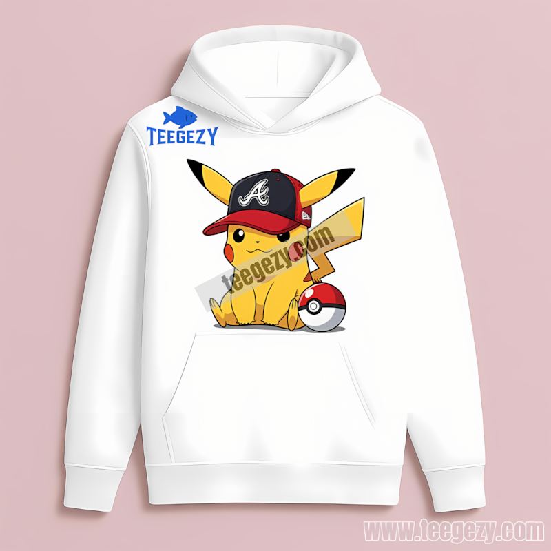 Pikachu Wearing Atlanta Braves Hat Baseball Hoodie Pikachu Wearing Atlanta Braves Hat Baseball Hoodie