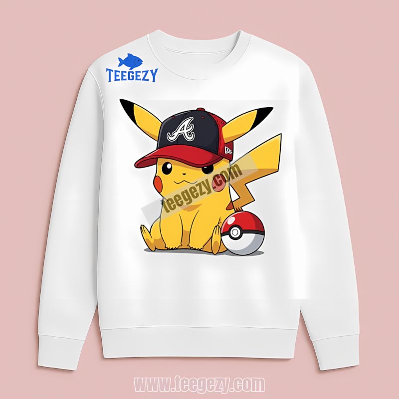 Pikachu Wearing Atlanta Braves Hat Baseball Long Sleeve Pikachu Wearing Atlanta Braves Hat Baseball Long Sleeve