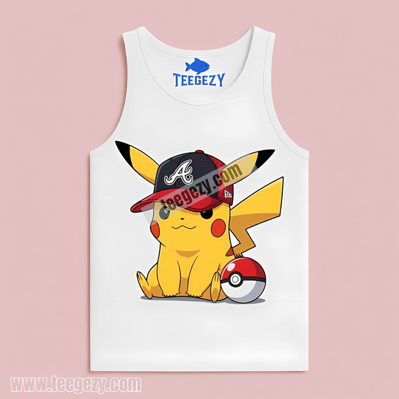 Pikachu Wearing Atlanta Braves Hat Baseball Tanktop Pikachu Wearing Atlanta Braves Hat Baseball Tanktop