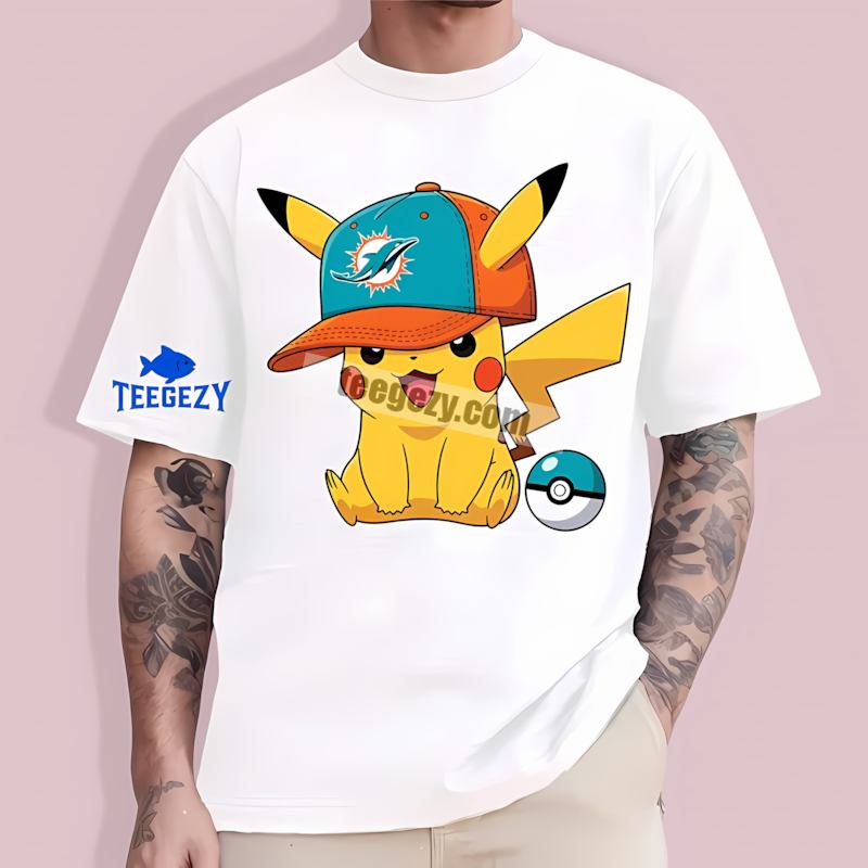 Pikachu Wearing Miami Dolphins Hat Regular T-Shirt Pikachu Wearing Miami Dolphins Hat Regular T-Shirt
