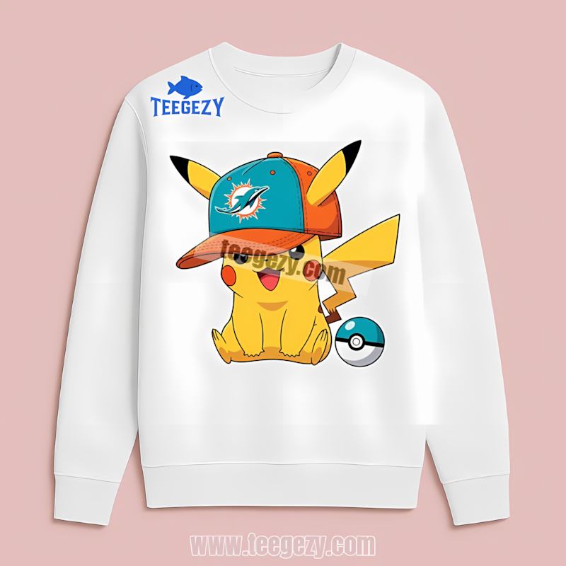 Pikachu Wearing Miami Dolphins Hat Regular Long Sleeve Pikachu Wearing Miami Dolphins Hat Regular Long Sleeve