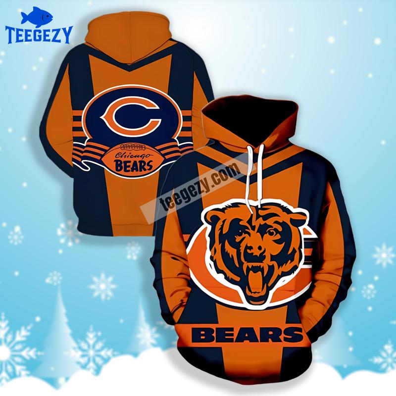 Pullover Orange Blue Chicago Bears 3D Cool Hoodie Pullover Orange Blue Chicago Bears 3D Cool Hoodie