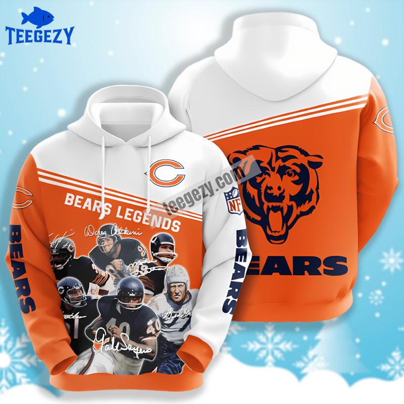 Pullover White Orange Chicago Bears 3D Cool Hoodie Pullover White Orange Chicago Bears 3D Cool Hoodie