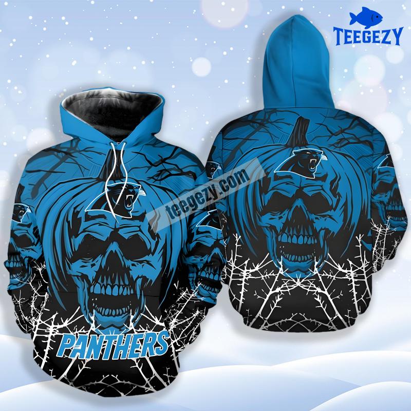 Pumpkin Skull Halloween Carolina Panthers Black Blue 3D Puff Print Hoodie Pumpkin Skull Halloween Carolina Panthers Black Blue 3D Puff Print Hoodie