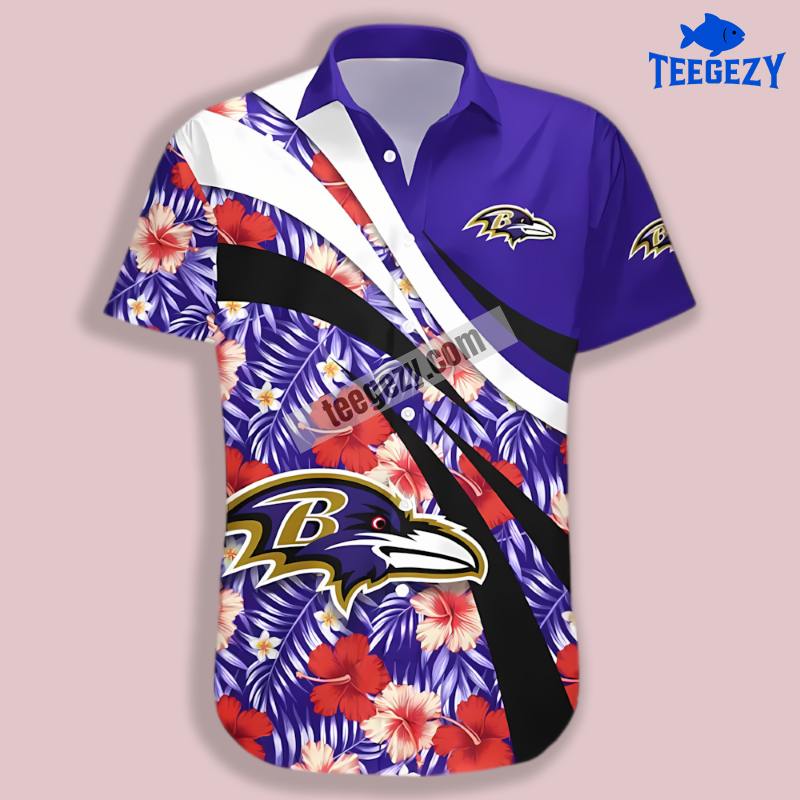 Purple Flower Pattern Baltimore Ravens Stylish Hawaiian Shirt Purple Flower Pattern Baltimore Ravens Stylish Hawaiian Shirt