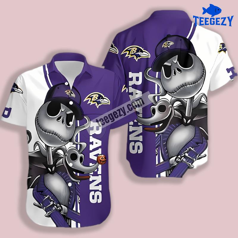 Purple Skellington Jack Baltimore Ravens Hawaiian Shirt Outfit Purple Skellington Jack Baltimore Ravens Hawaiian Shirt Outfit
