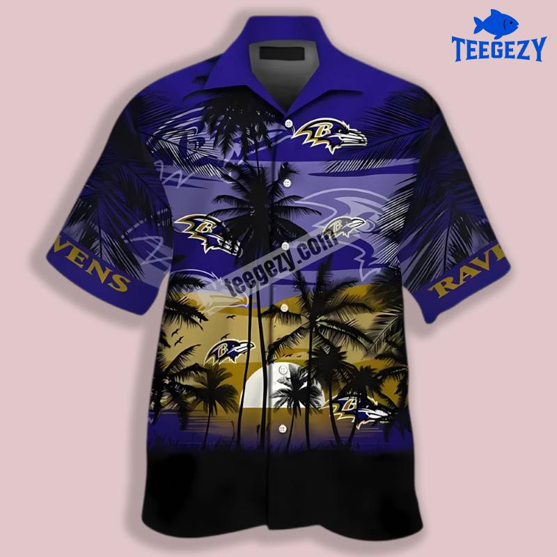 Purple Sunset Coconut Baltimore Ravens Formal Hawaiian Shirt Purple Sunset Coconut Baltimore Ravens Formal Hawaiian Shirt