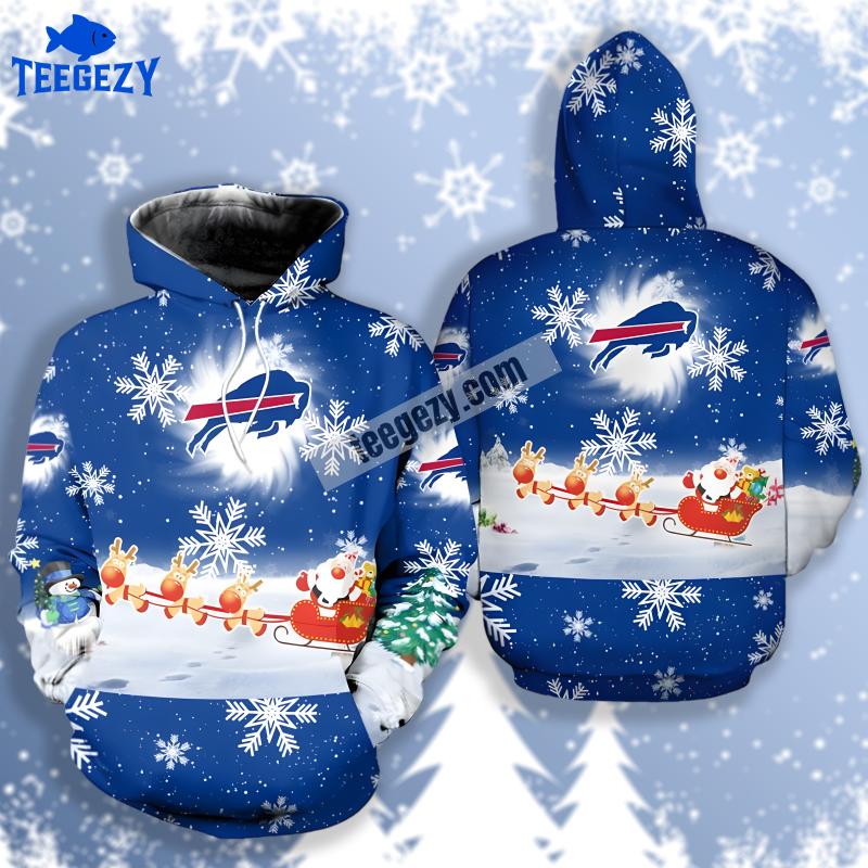 Reindeer Sleigh Buffalo Bills Blue White 3D Graphic Hoodie Reindeer Sleigh Buffalo Bills Blue White 3D Graphic Hoodie