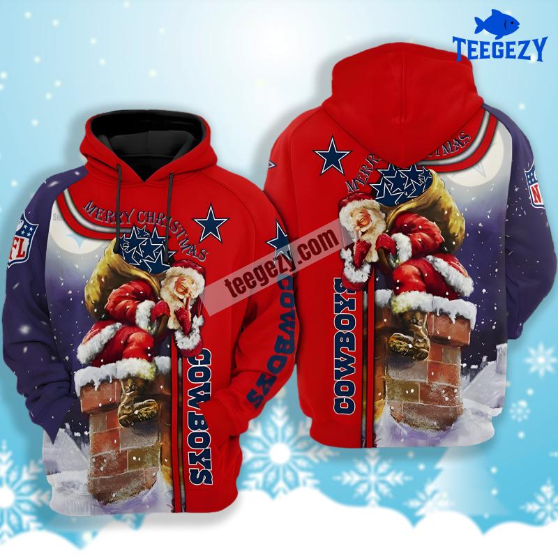 Santa Claus Is Coming Dallas Cowboys 3D Graphic Hoodie Blue White