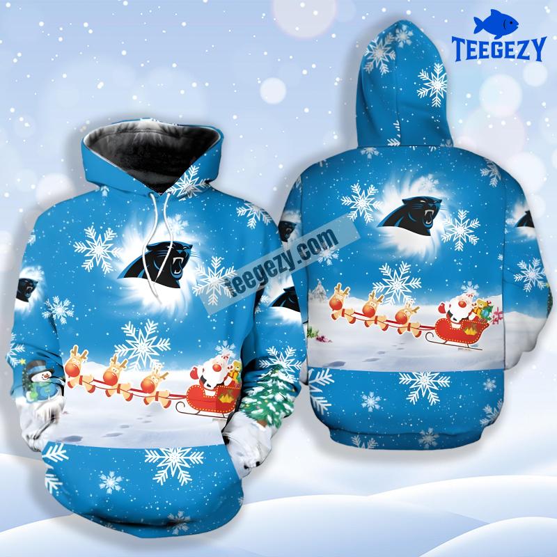 Santa Claus Is Coming Carolina Panthers 3D Art Hoodie Blue White
