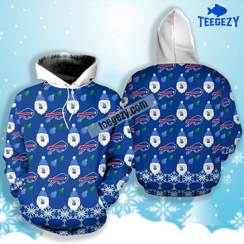 Santa Clause Buffalo Bills Blue White 3D Pattern Hoodie Santa Clause Buffalo Bills Blue White 3D Pattern Hoodie