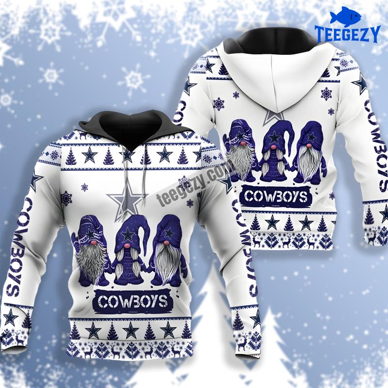 Santa Gnomes Dallas Cowboys White Blue 3D Design Hoodie Santa Gnomes Dallas Cowboys White Blue 3D Design Hoodie