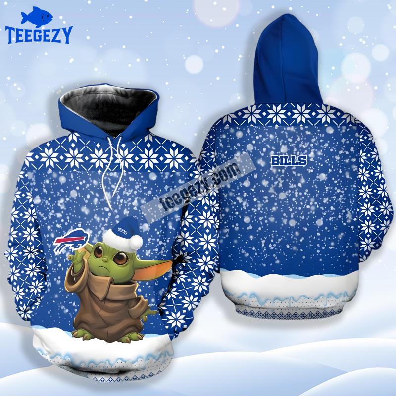 Santa Grogu Buffalo Bills Blue White 3D Unisex Hoodie Santa Grogu Buffalo Bills Blue White 3D Unisex Hoodie