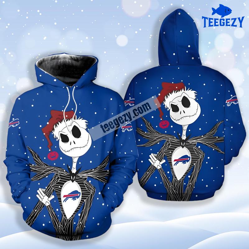 Santa Jack Skellington Christmas Buffalo Bills Blue 3D Unisex Hoodie Santa Jack Skellington Christmas Buffalo Bills Blue 3D Unisex Hoodie