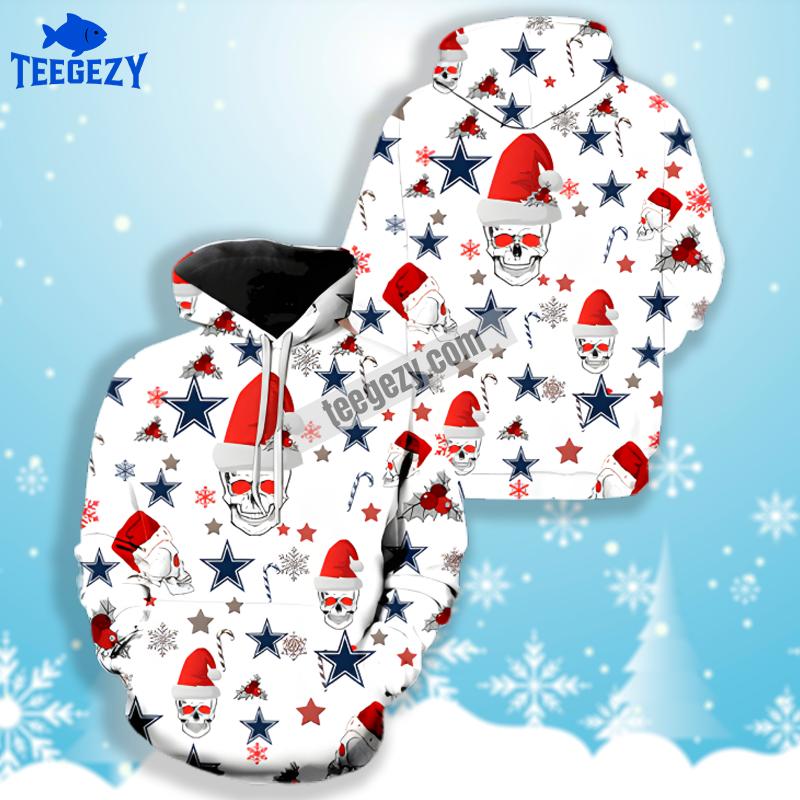 Santa Skull Candy Carolina Panthers 3D Hoodie White Blue