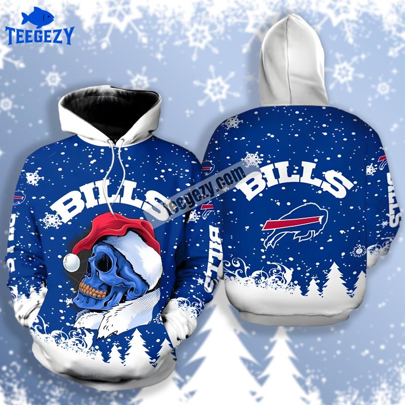 Santa Skull Christmas Buffalo Bills Blue White 3D Hoodie Dad Mom Santa Skull Christmas Buffalo Bills Blue White 3D Hoodie Dad Mom
