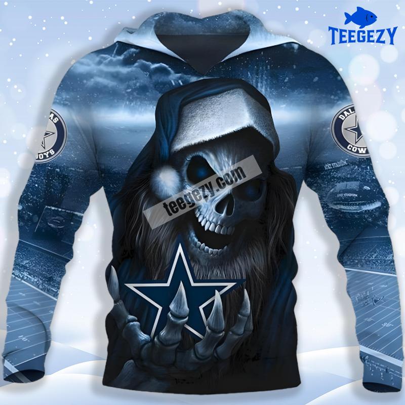 Santa Skull Dallas Cowboys Blue 3D Hoodie Men Santa Skull Dallas Cowboys Blue 3D Hoodie Men
